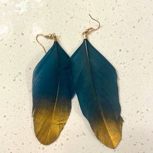 Gold & Blue feathered earrings